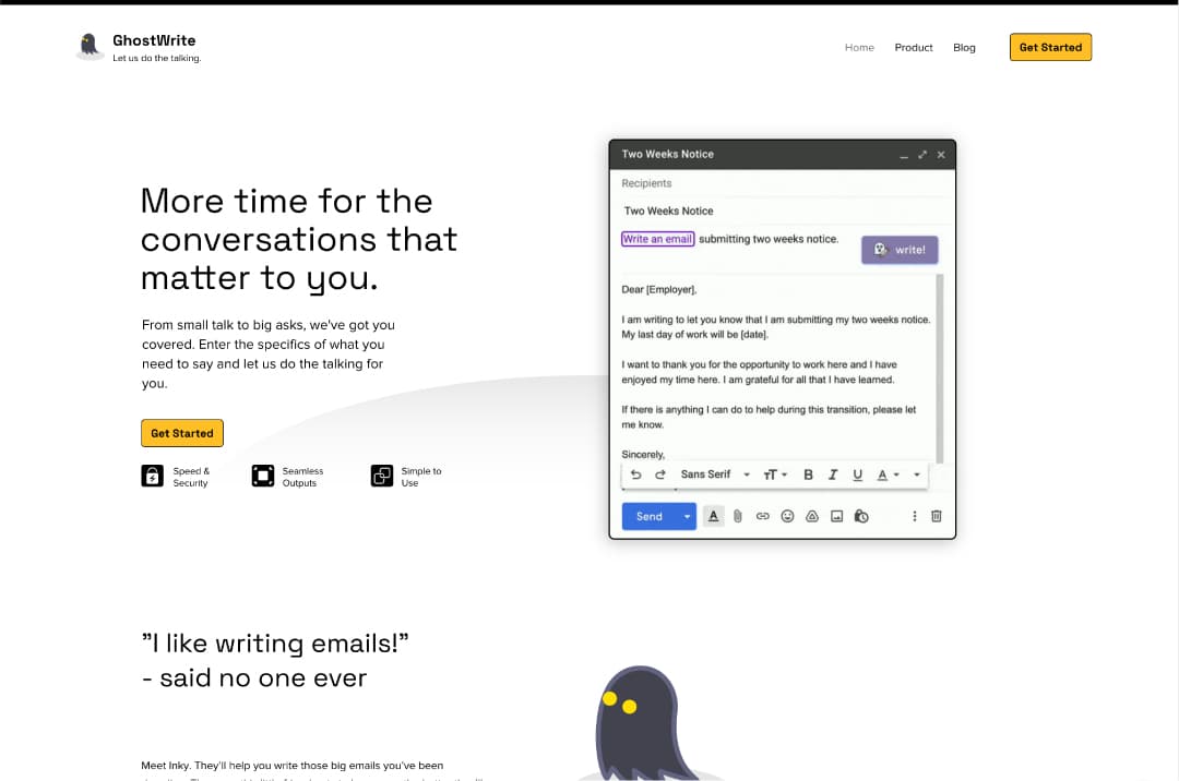 Screenshot of GhostWrite webpage