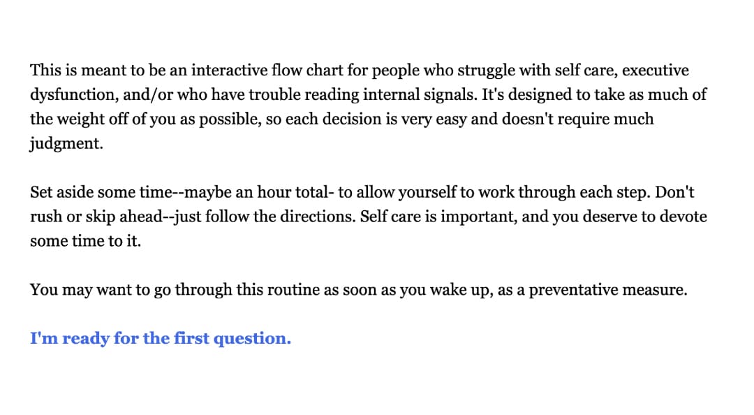 Screenshot of You feel like shit: An Interactive Self-Care Guide webpage