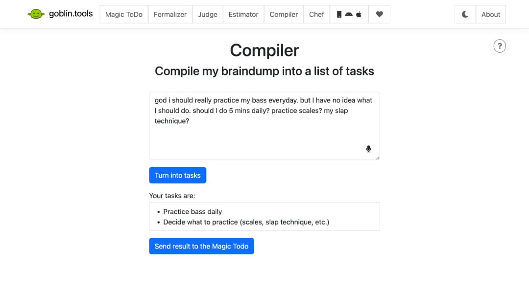 Screenshot of Compiler page