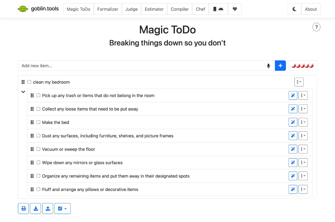 Screenshot of Magic ToDo page